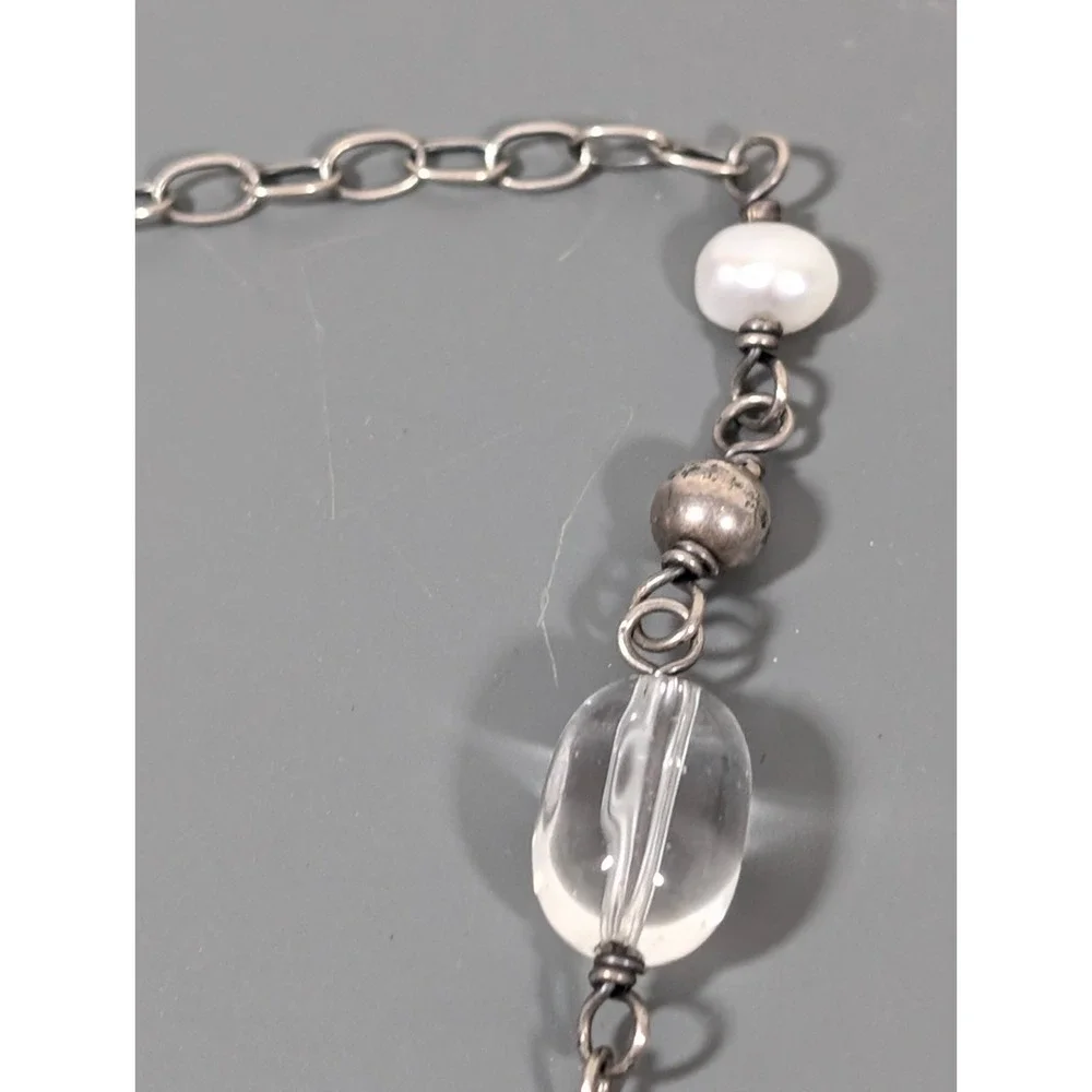 Silpada Retired 925 Clear Rock Crystal White Pearl‎ Necklace 18 in - Picture 7 of 11